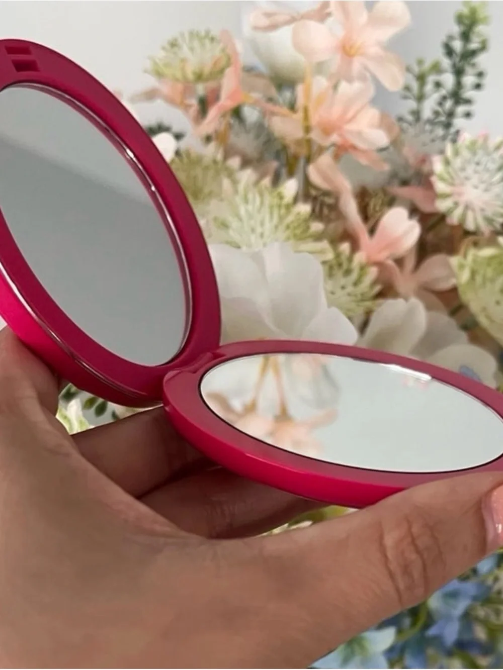 Dior Magenta Quilted Sheepskin Compact Mirror with Silver CD Logo